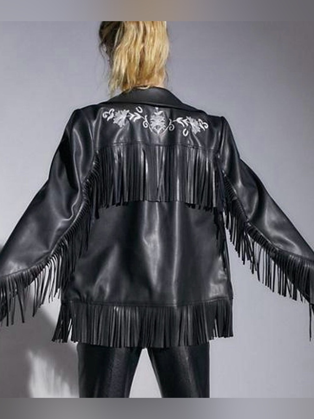 NWT Urban Outfitters Arden Vegan Leather Fringe Jacket Size Small
